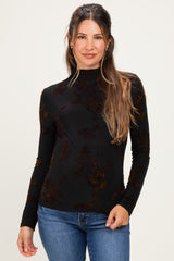 Black Velvet Floral Mock Neck Maternity Top