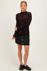 Burgundy Velvet Floral Mock Neck Top