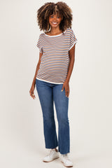 Navy Striped Short Sleeve Maternity Sweater Top
