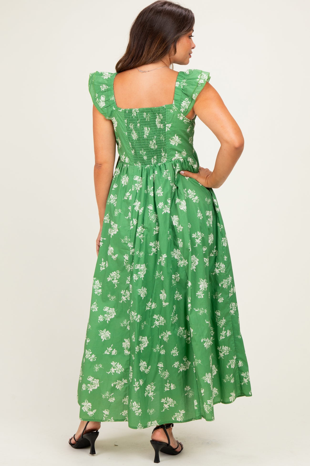 Fern Floral Ruffle Strap Maternity Maxi Dress