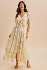 Daffodil Floral Button Down Front Tie Maternity Maxi Dress