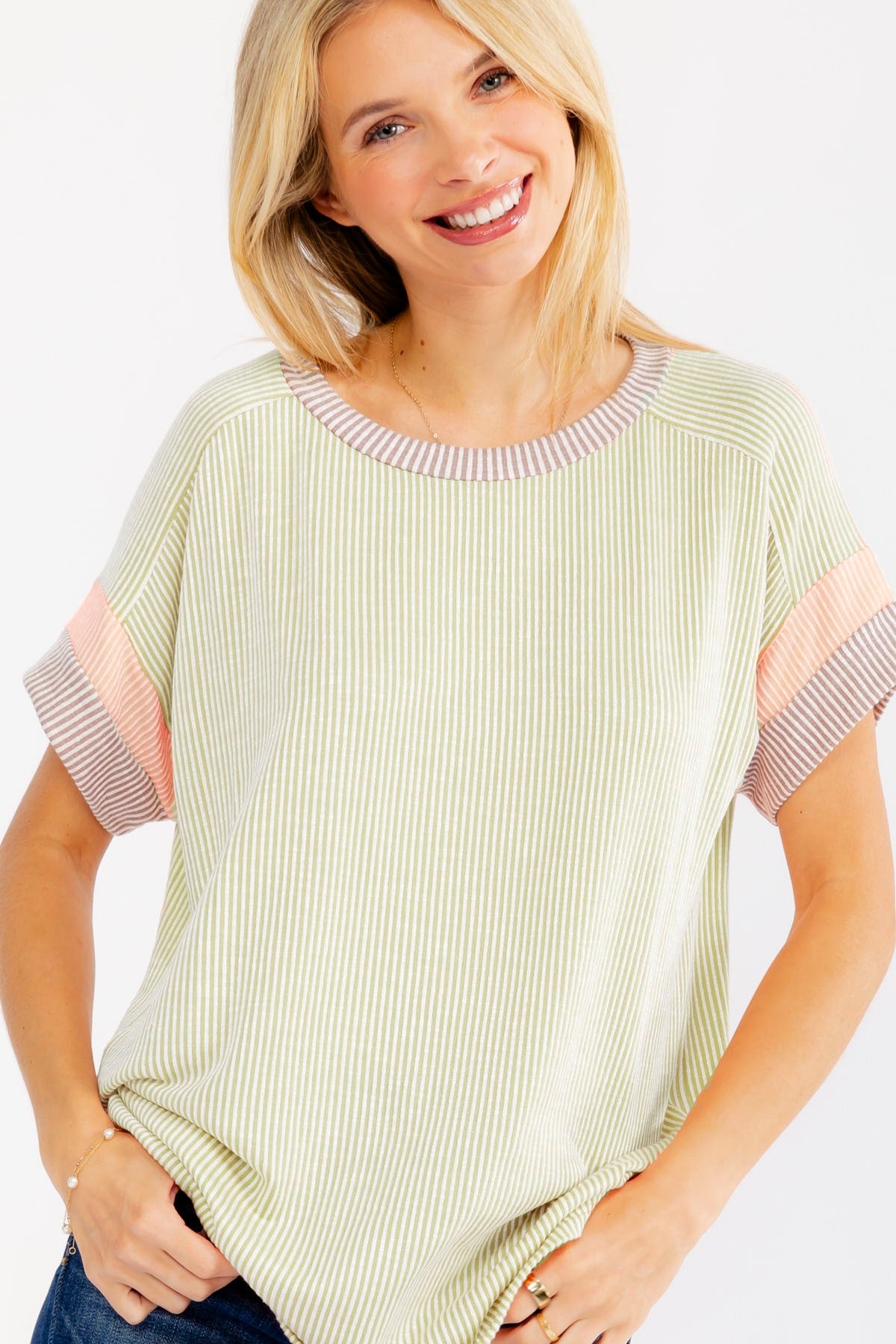 Mint Rib Color Block Short Sleeve Top