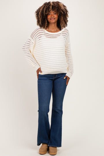 Ivory Open Knit Striped Maternity Sweater Top