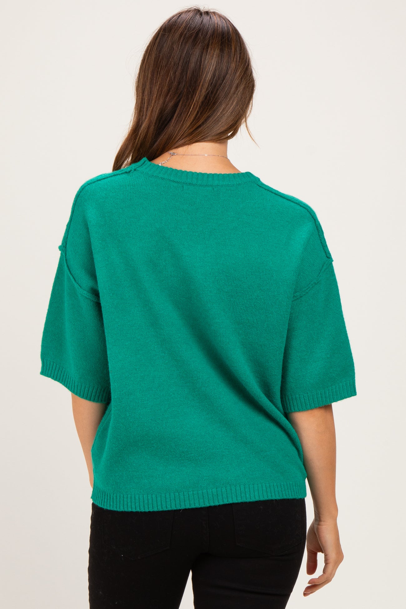 Green Basic Maternity Short Sleeve Sweater Top
