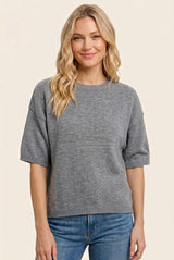 Heather Grey Basic Maternity Short Sleeve Sweater Top