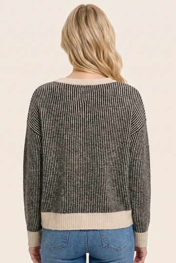 Chocolate Two Tone Ribbed Sweater