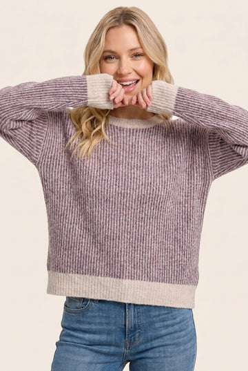 Berry Two Tone Ribbed Sweater