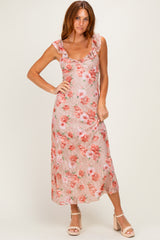 Mocha Floral Sleeveless Maternity Maxi Dress