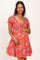 Red Floral Puff Sleeve Smocked Maternity Mini Dress