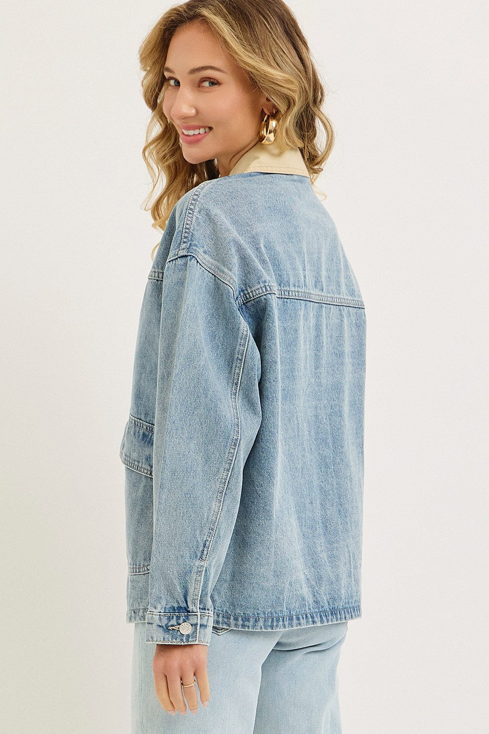 Washed Denim Button Down Oversized Jacket