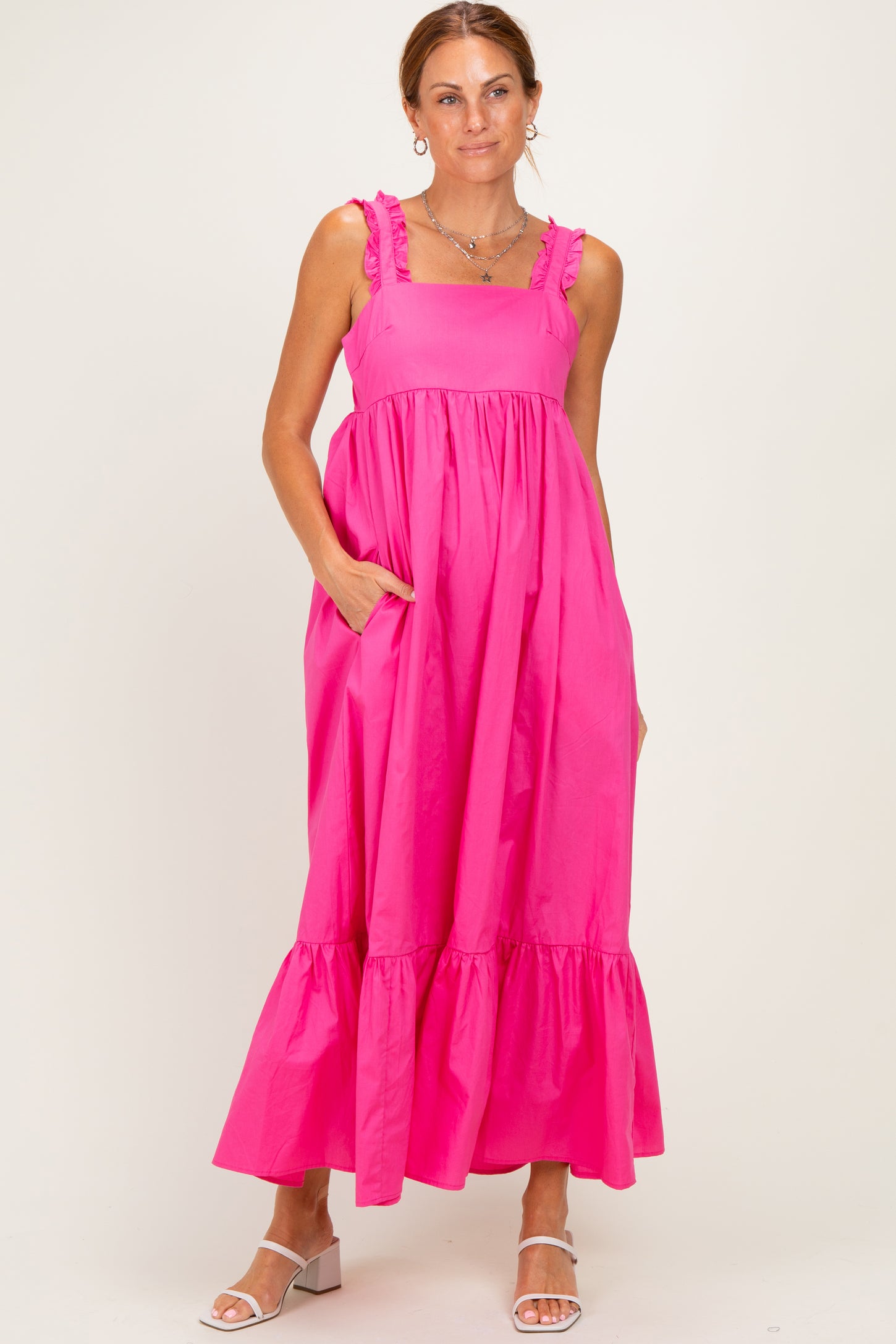 Hot Pink Cutout Tie Back Maternity Midi Dress