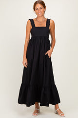 Black Cutout Tie Back Maternity Midi Dress