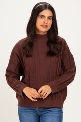Brown Oversized Cable Knit Maternity Sweater