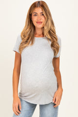 Heather Grey Basic Short Sleeve Maternity Top