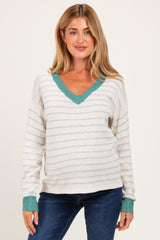 Jade Striped Solid Trim V-Neck Maternity Sweater