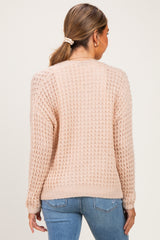 Oatmeal Chunky Waffle Knit Maternity Open Cardigan