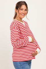 Red Relaxed Fit Striped Maternity Pullover