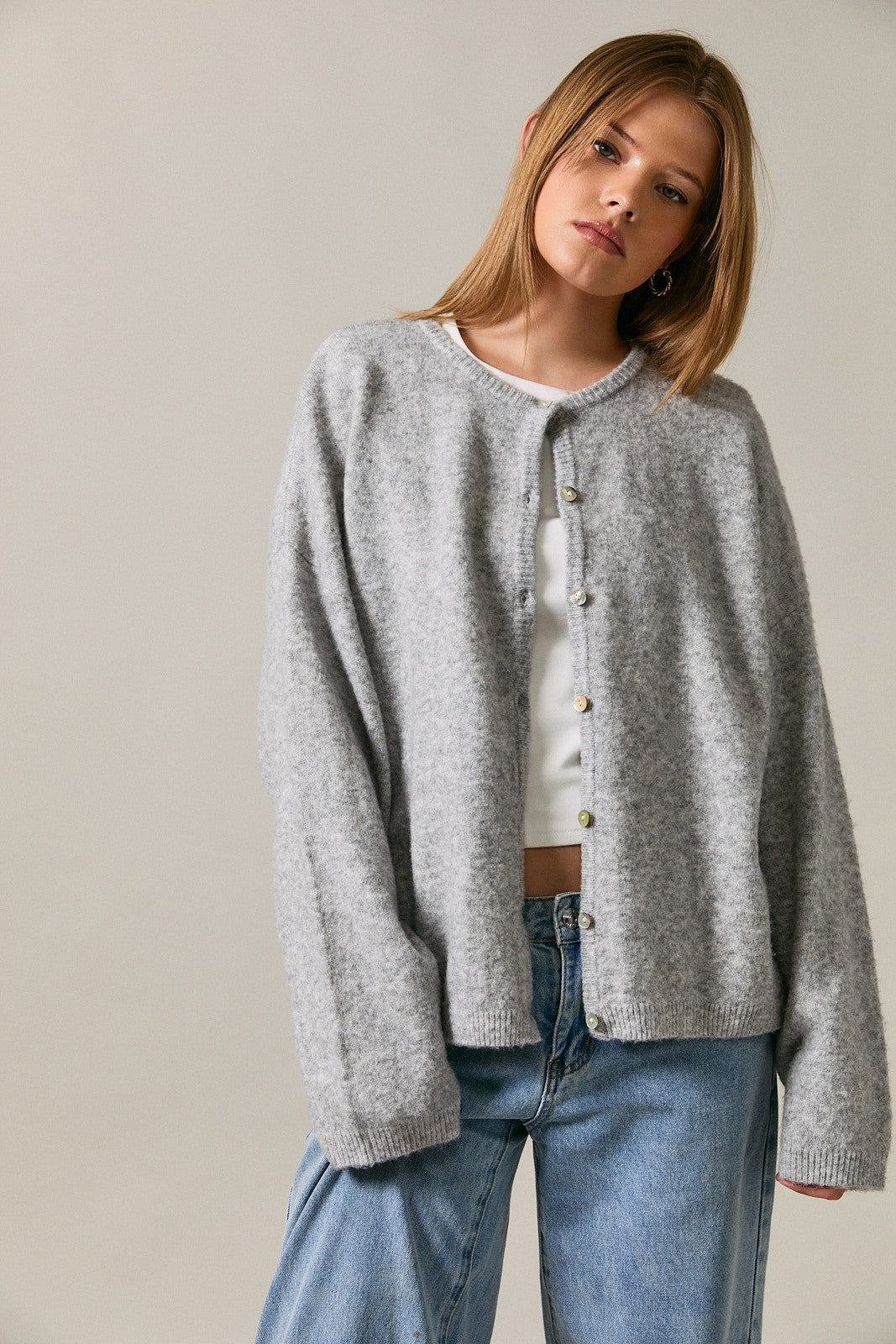 Heather Grey Long Sleeve Crew Neck Maternity Cardigan