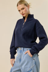 Navy Half Zip Mock Neck Sweater