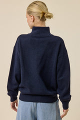 Navy Half Zip Mock Neck Sweater