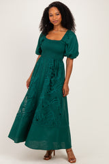 Hunter Green Crochet Lace Smocked Maxi Dress