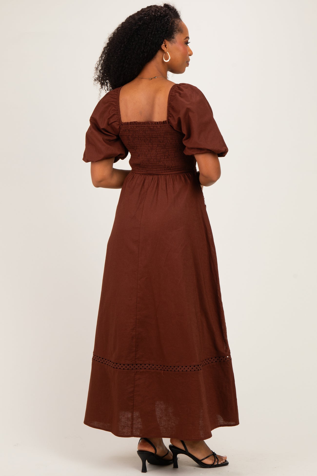 Dark Brown Lace Smocked Maxi Dress