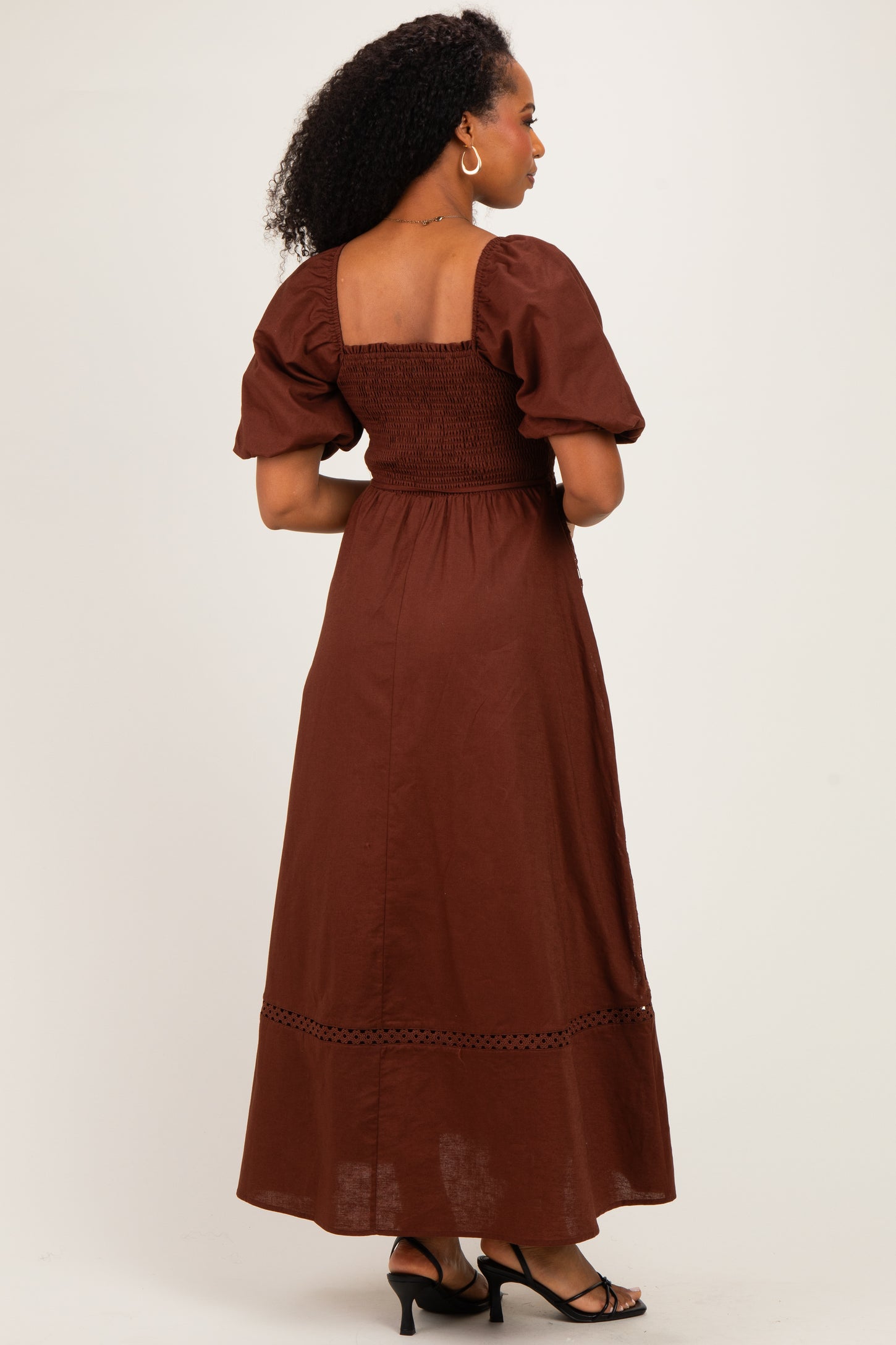 Dark Brown Lace Smocked Maxi Dress