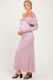 Light Pink Lace Off Shoulder Long Sleeve Maternity Maxi Dress