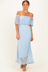 Light Blue Off Shoulder Lace Maternity Maxi Dress