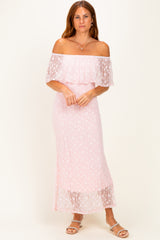 Light Pink Off Shoulder Lace Maternity Maxi Dress