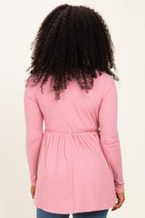 Mauve Scoop Neck Button Front Long Sleeve Babydoll Top