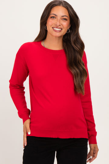 Red Solid Basic Maternity Sweater