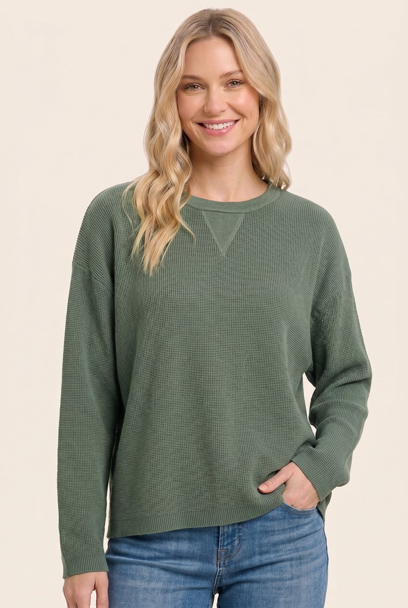 Olive Mini Waffle Knit Relaxed Fit Maternity Sweater
