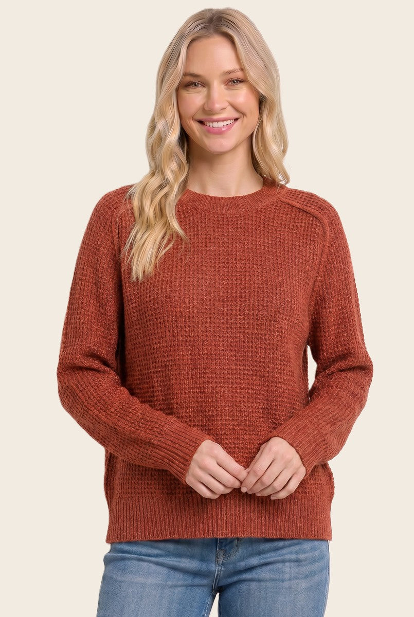 Rust Waffle Textured Maternity Sweater