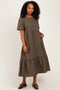 Brown Gingham Short Sleeve Midi Dress