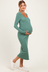 Olive Scoop Neck Long Sleeve Maternity Midi Dress