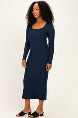 Navy Scoop Neck Long Sleeve Midi Dress