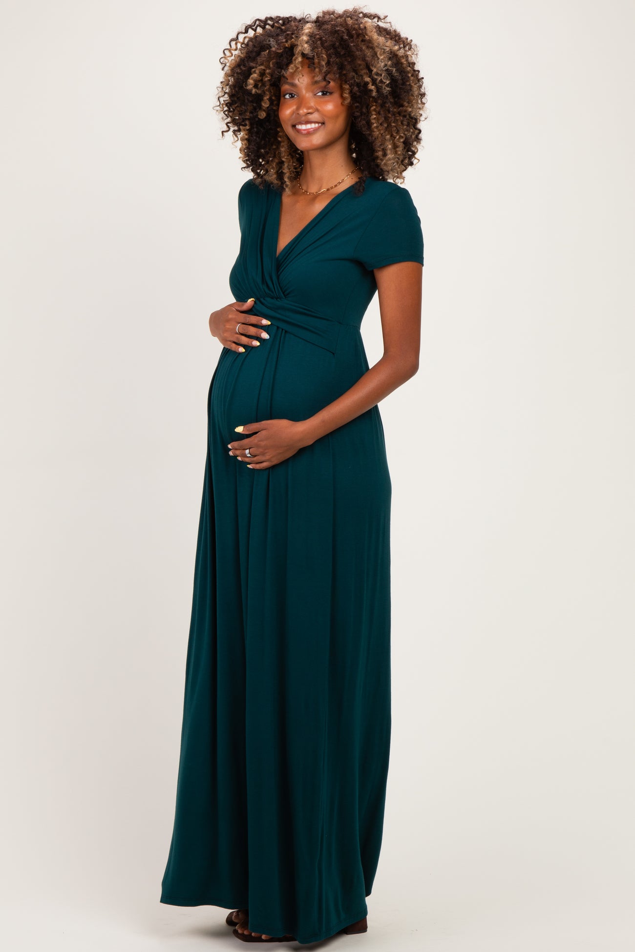 PinkBlush Hunter Green Draped Maternity/Nursing Maxi Dress