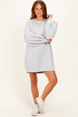 Grey Marl Oversized Bubble Sleeve Sweatshirt Dress
