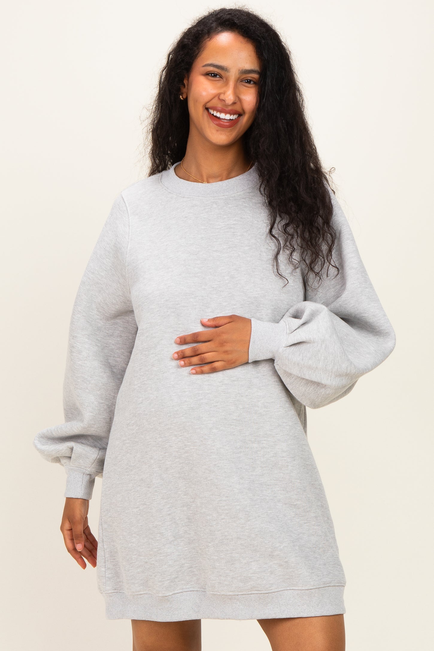 Grey Marl Oversized Bubble Sleeve Maternity Sweatshirt Dress