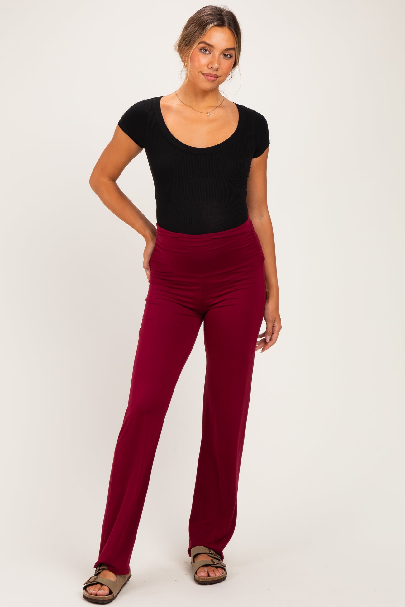 PinkBlush Burgundy Foldover Maternity Lounge Pants