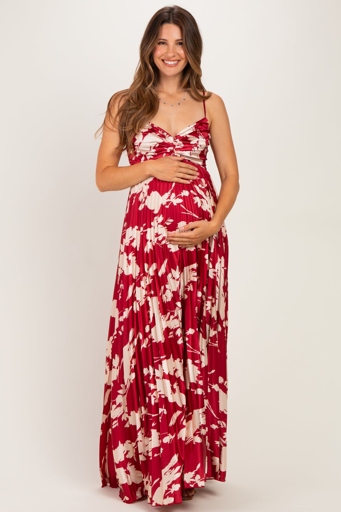 Wine Floral Sweetheart Maternity Maxi Dress