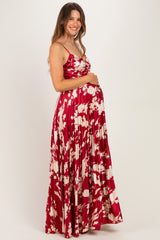 Wine Floral Sweetheart Maternity Maxi Dress