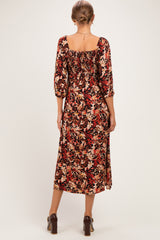 Black Floral 3/4 Sleeve Twist Front Maternity Midi Dress