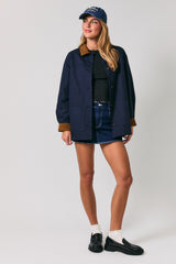 Navy Twill Plaid Reversible Barn Jacket