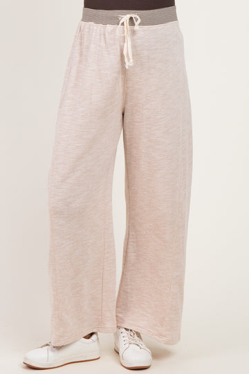 Oatmeal Contrast Waist Drawstring Maternity Pants