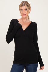 Black Fitted Long Sleeve Wrap V-Neck Maternity Top