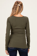 Olive Fitted Long Sleeve Wrap V-Neck Maternity Top
