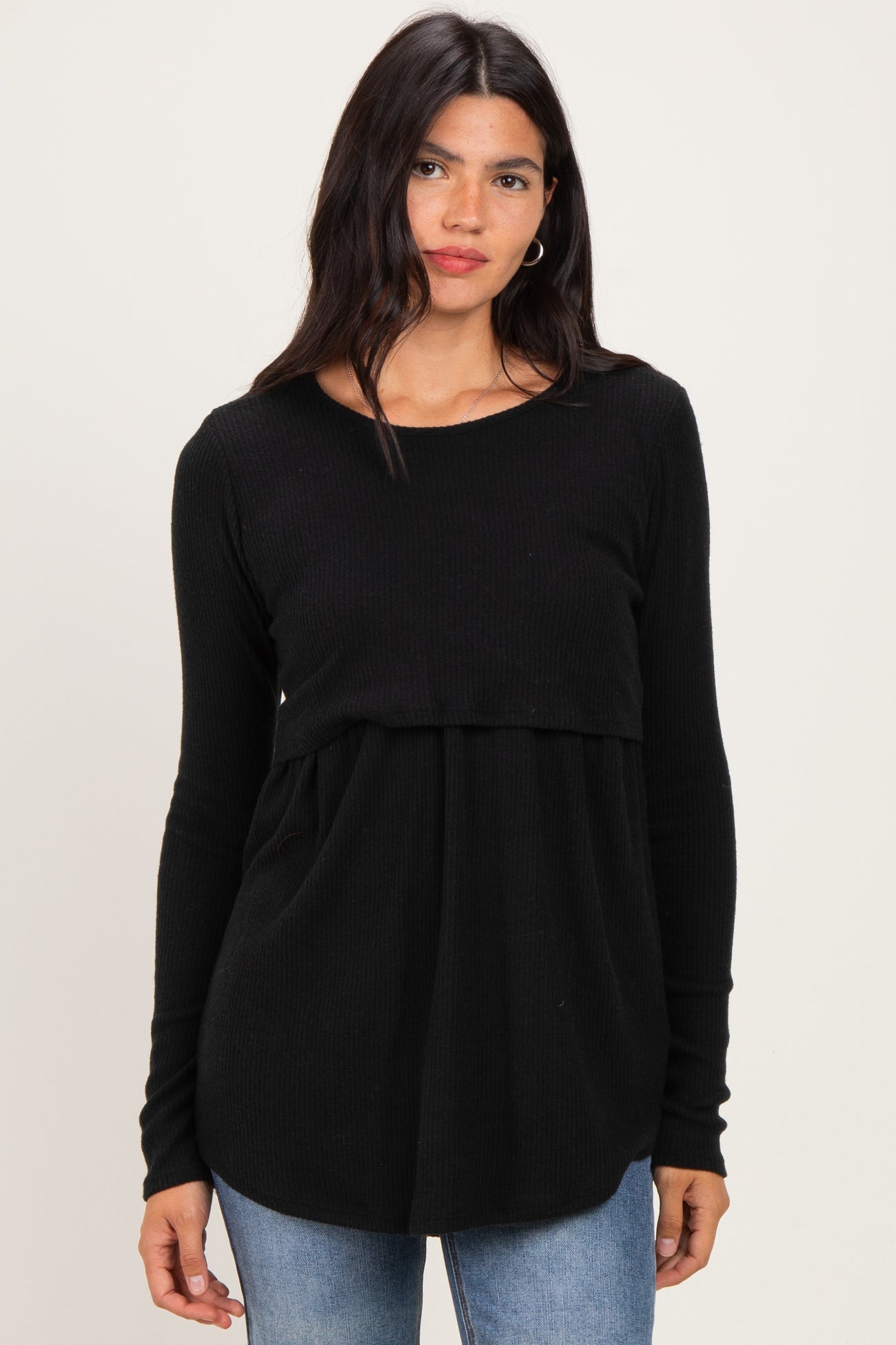 Black Long Sleeve Peplum Knit Maternity Top