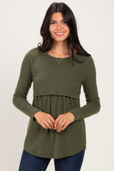 Olive Long Sleeve Peplum Knit Maternity Top